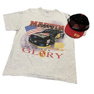 NASCAR Mark Martin Vintage 90s Single Stitch Double Graphic Large T Shirt W/Hat